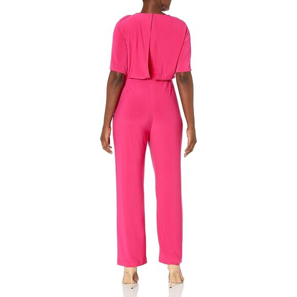 🎀 Vince Camuto Bow Shoulder Jumpsuit Hot Pink Size 0 NWT - Picture 2 of 11